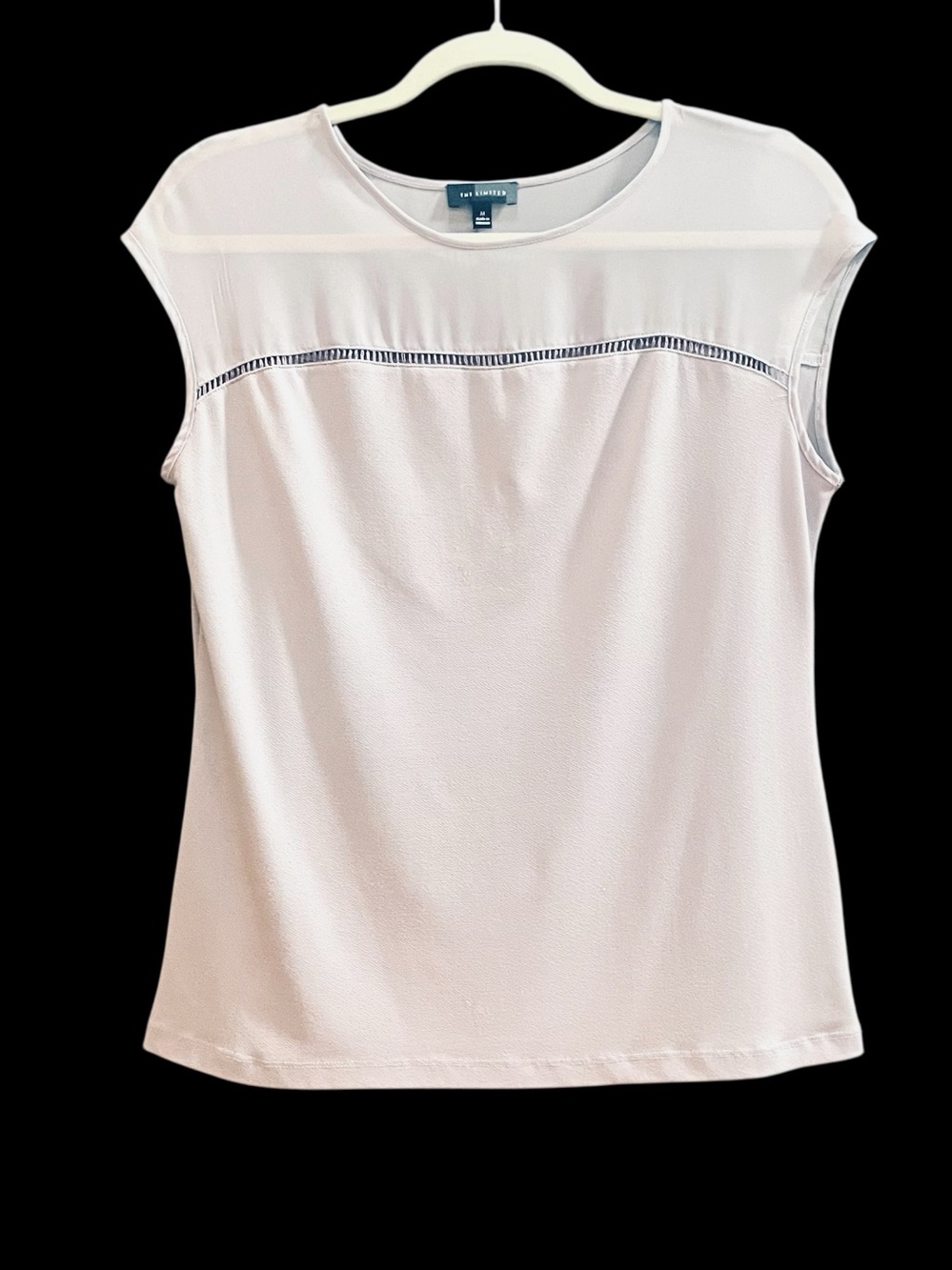 The Limited Soft White Cap-Sleeve Blouse with Sheer Yoke Sz M